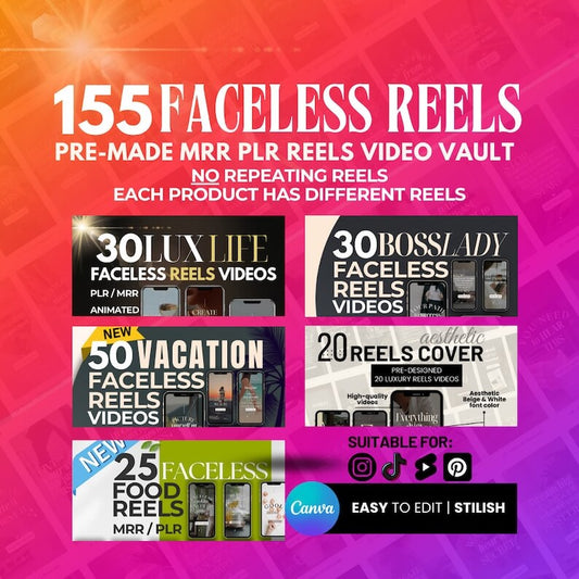 155 Faceless Reels Bundle: Includes Done-For-You Instagram Story & TikTok Video Templates (Great for Passive Income)