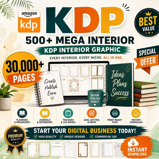 500+ Mega Interior Content| 30,000 Pages KDP Content | Planners, Journals, Trackers & Logbooks