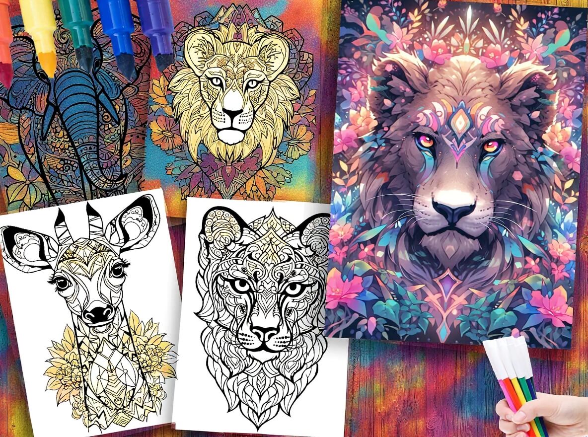 🐾 50 Fun Relaxing Coloring Animals Mandala with Resell Rights (with Resell Rights)